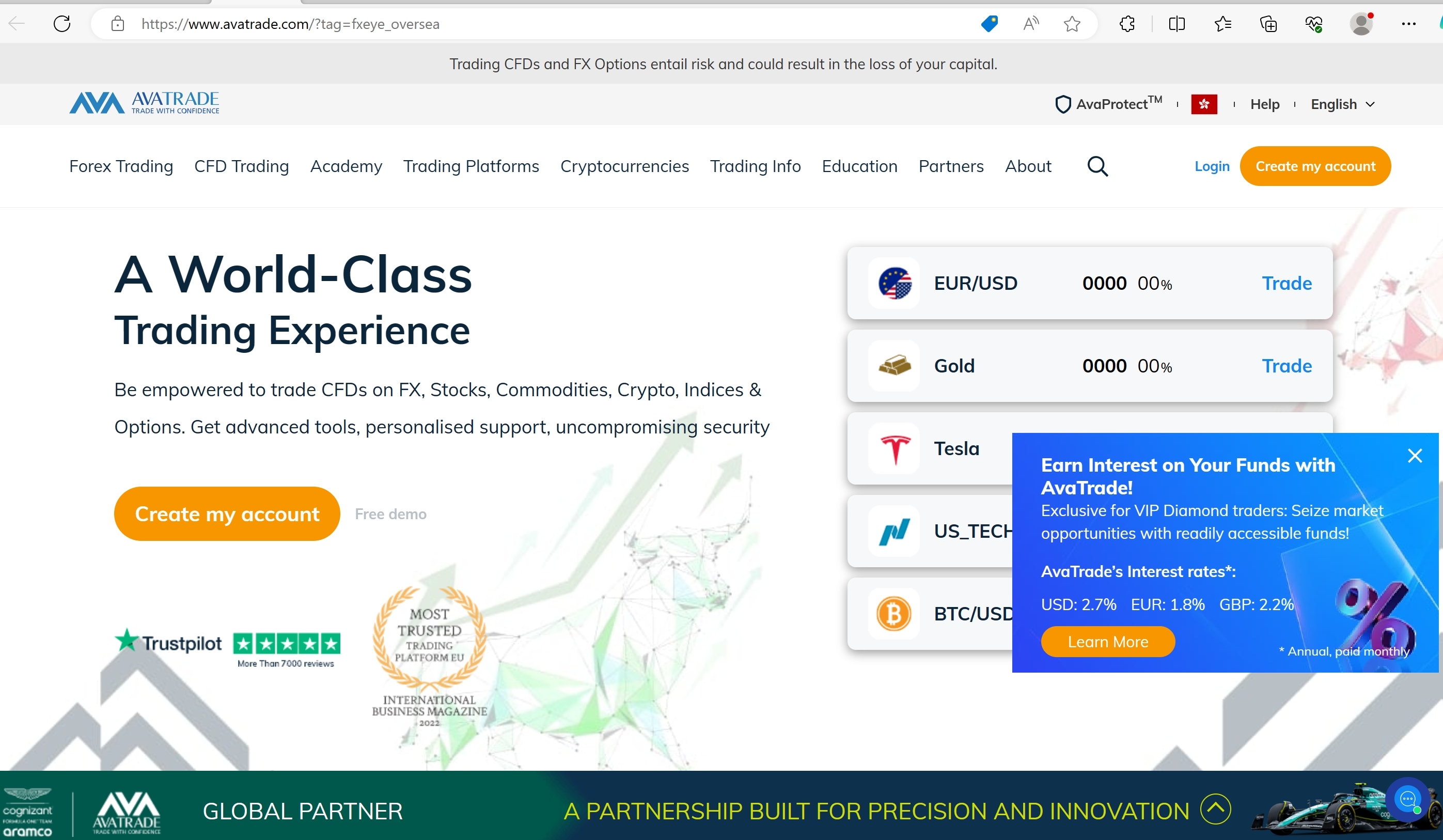AvaTrade's home page