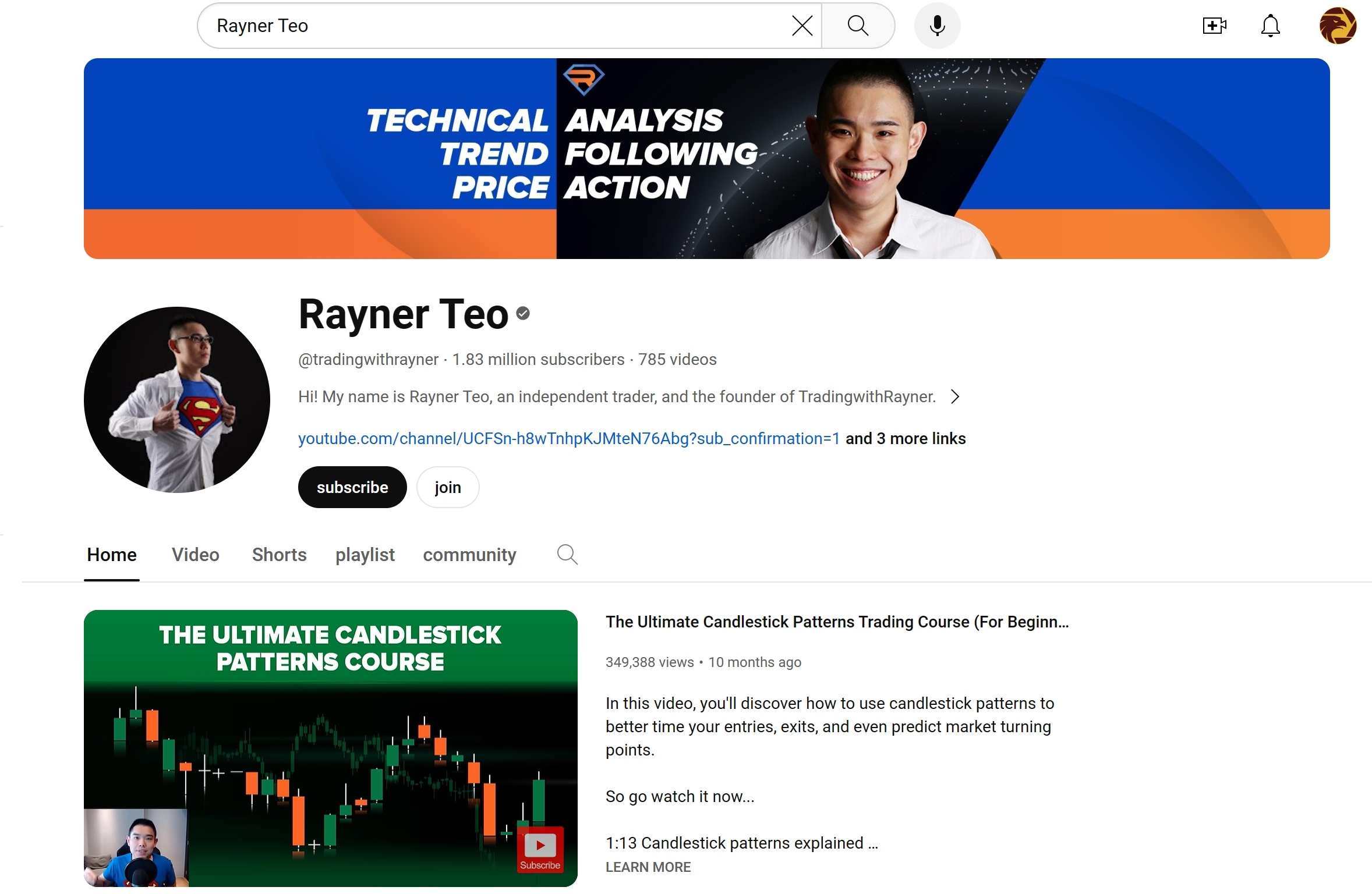 Rayner Teo YouTube home page