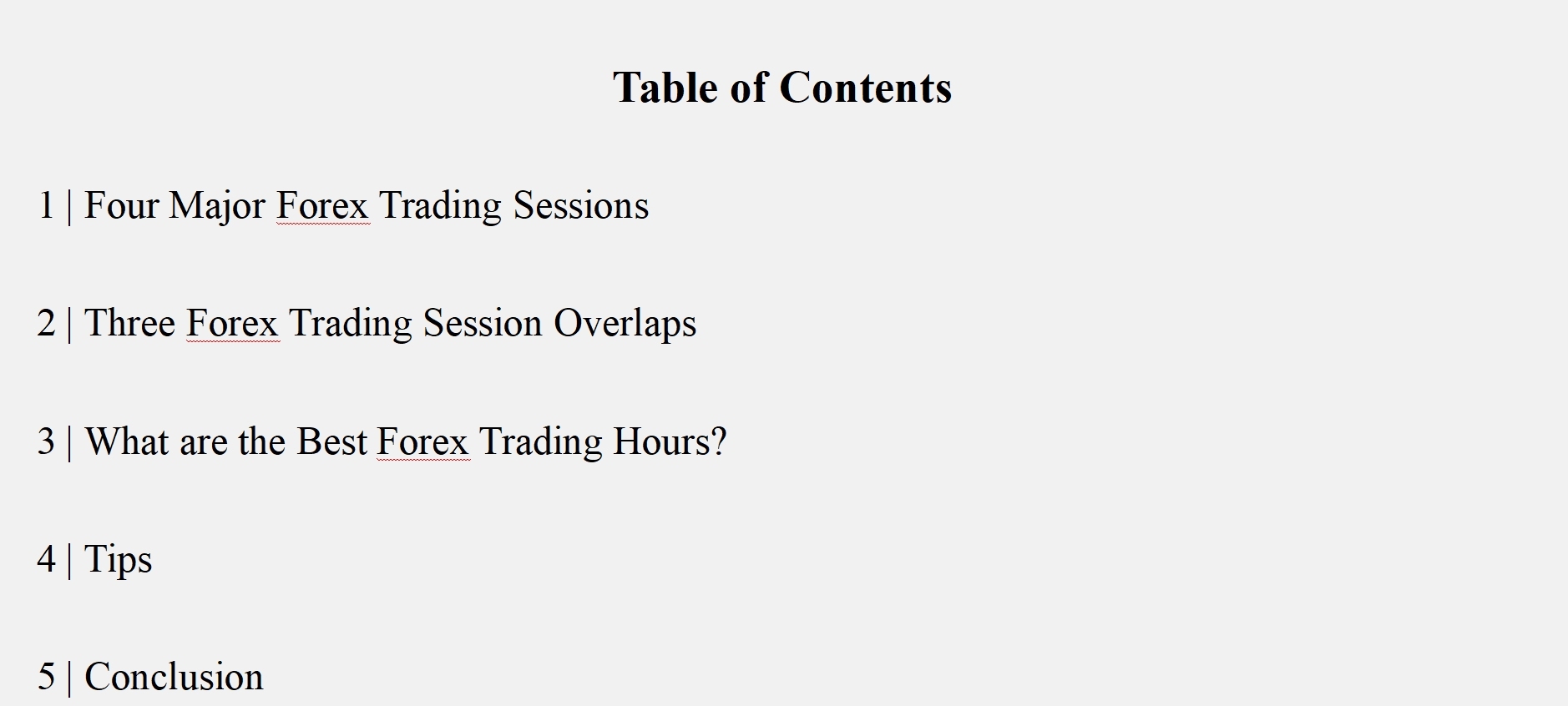 Table of contents