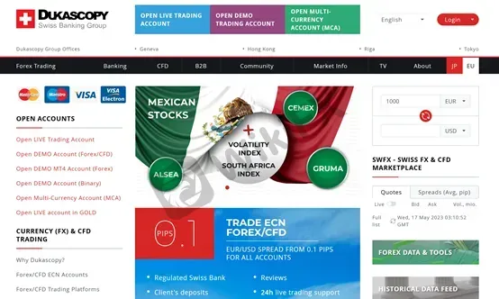 Dukascopy's home page