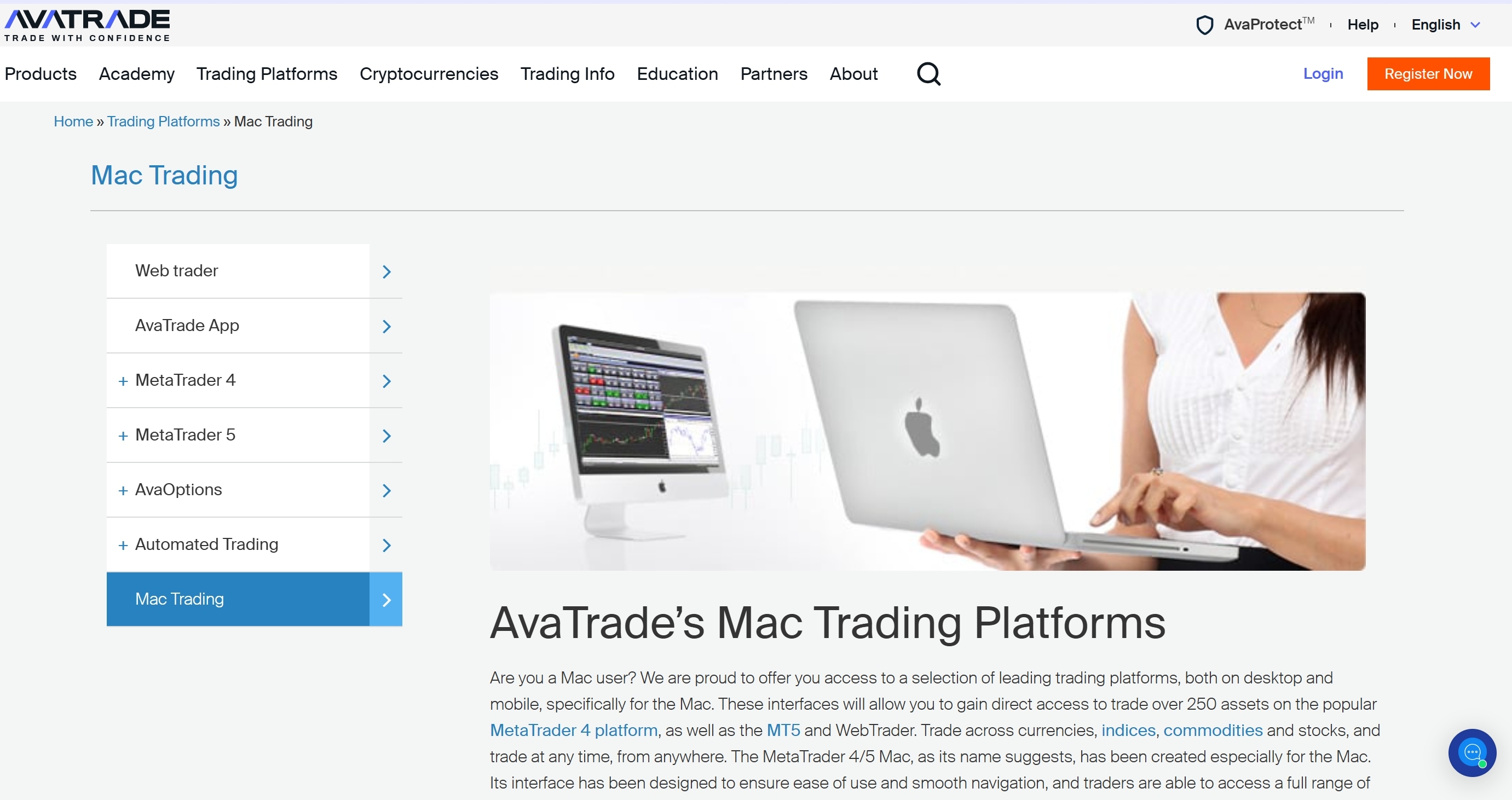 AvaTrade Mac trading platforms