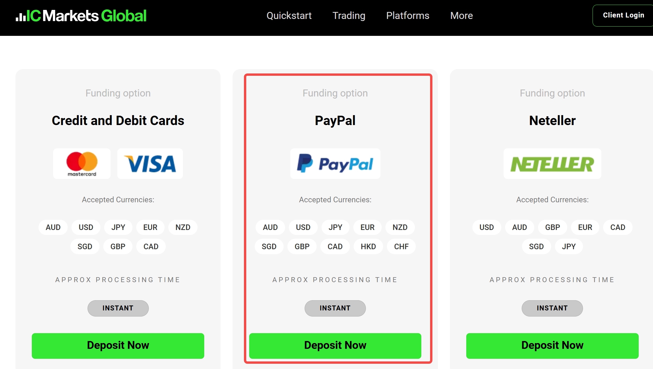 IC Markets Global PayPal Deposit