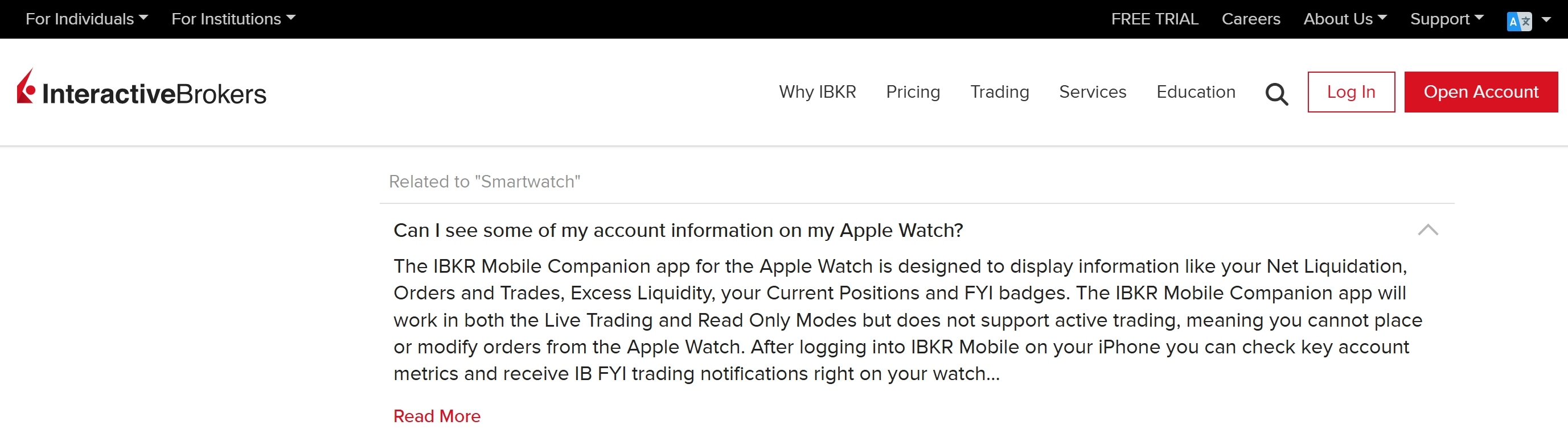 Interactive Brokers (IBKR) on Apple Watch