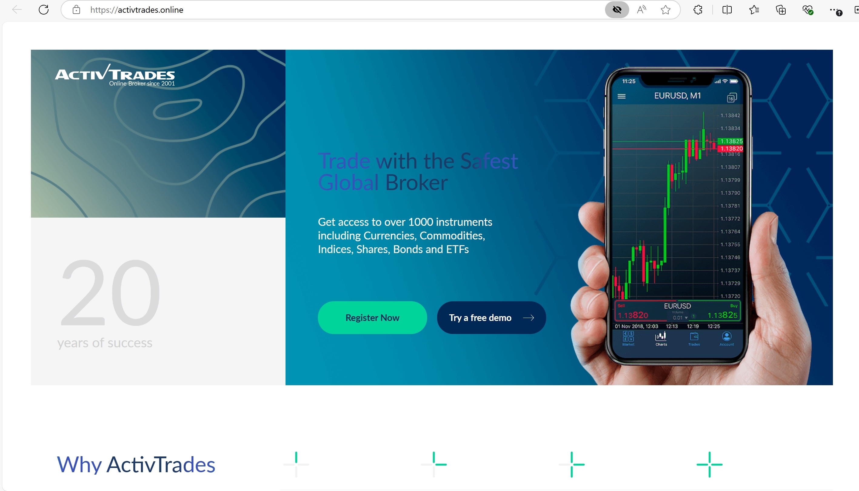 ActivTrades' homepage