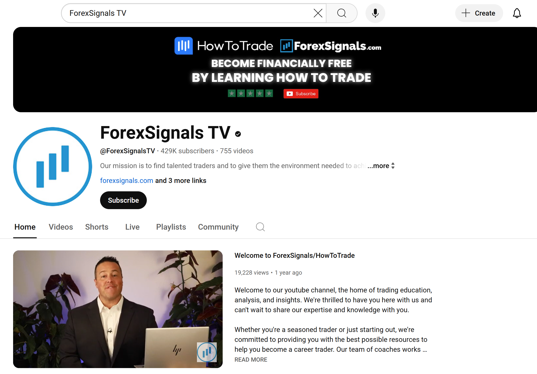 ForexSignals TV YouTube homepage