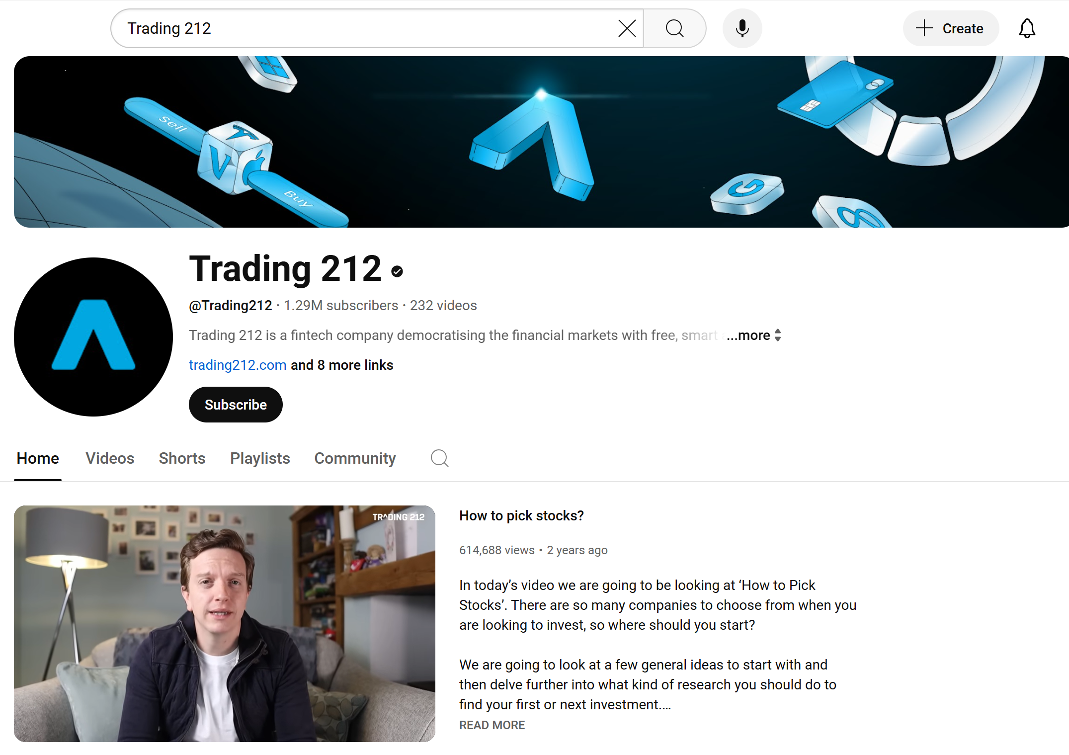 Trading 212 YouTube homepage