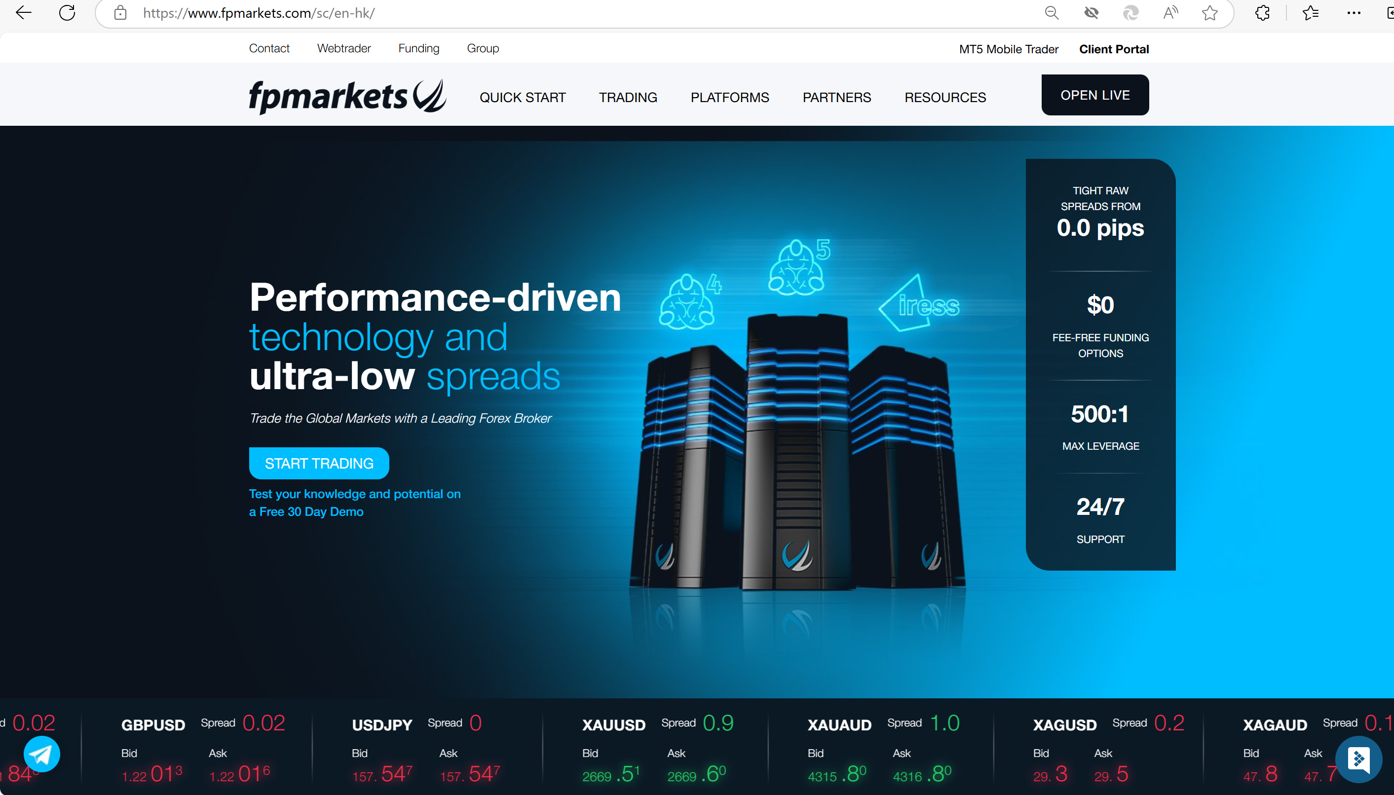 FP Markets' homepage