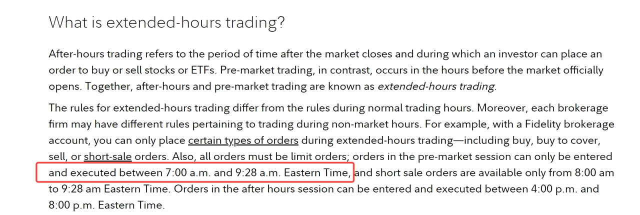Fidelity  pre-market trading