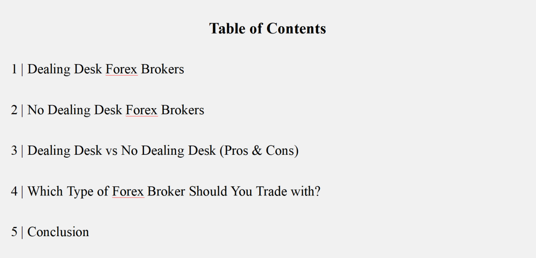 Table of contents