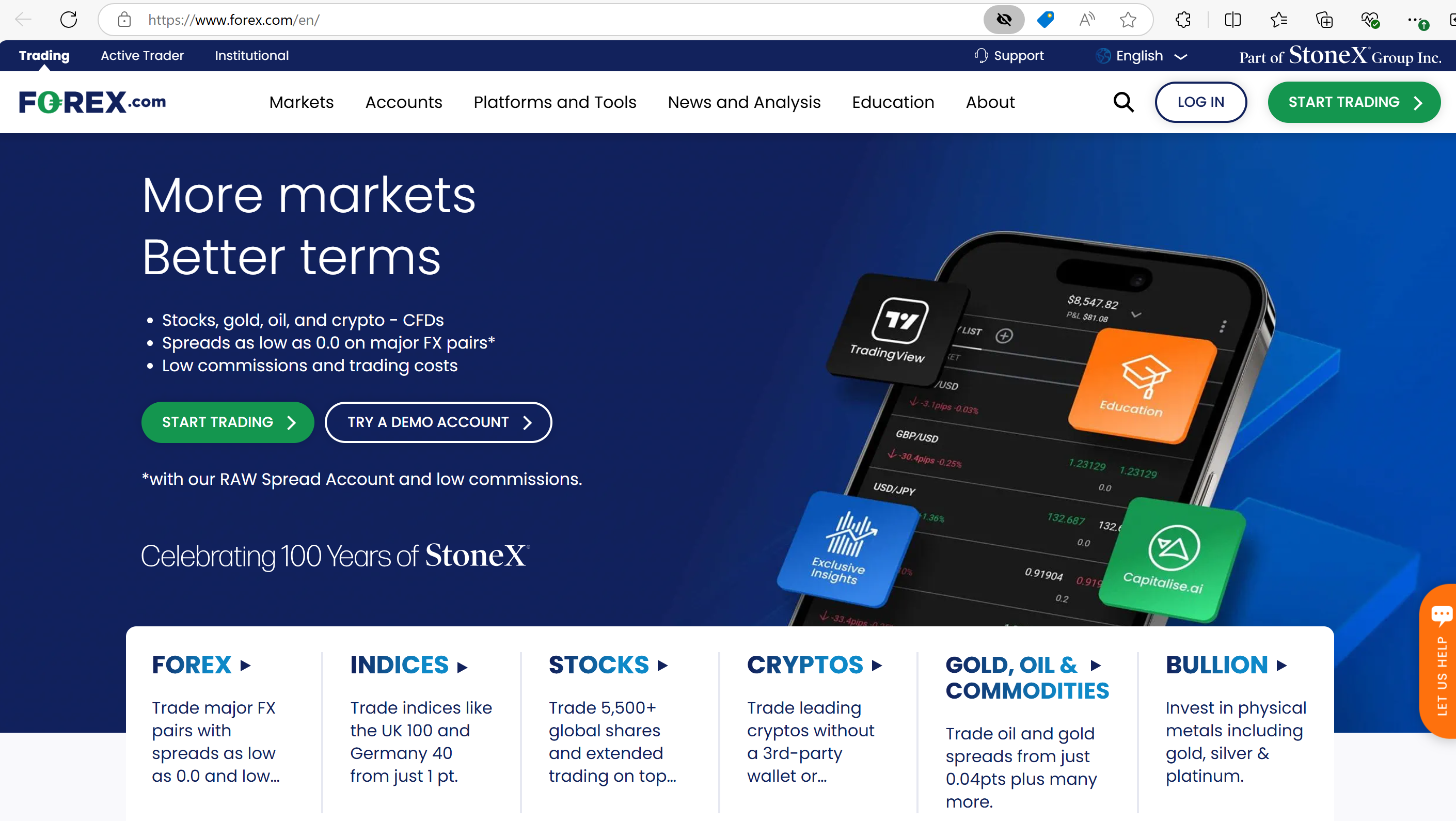 Forex.coms homepage